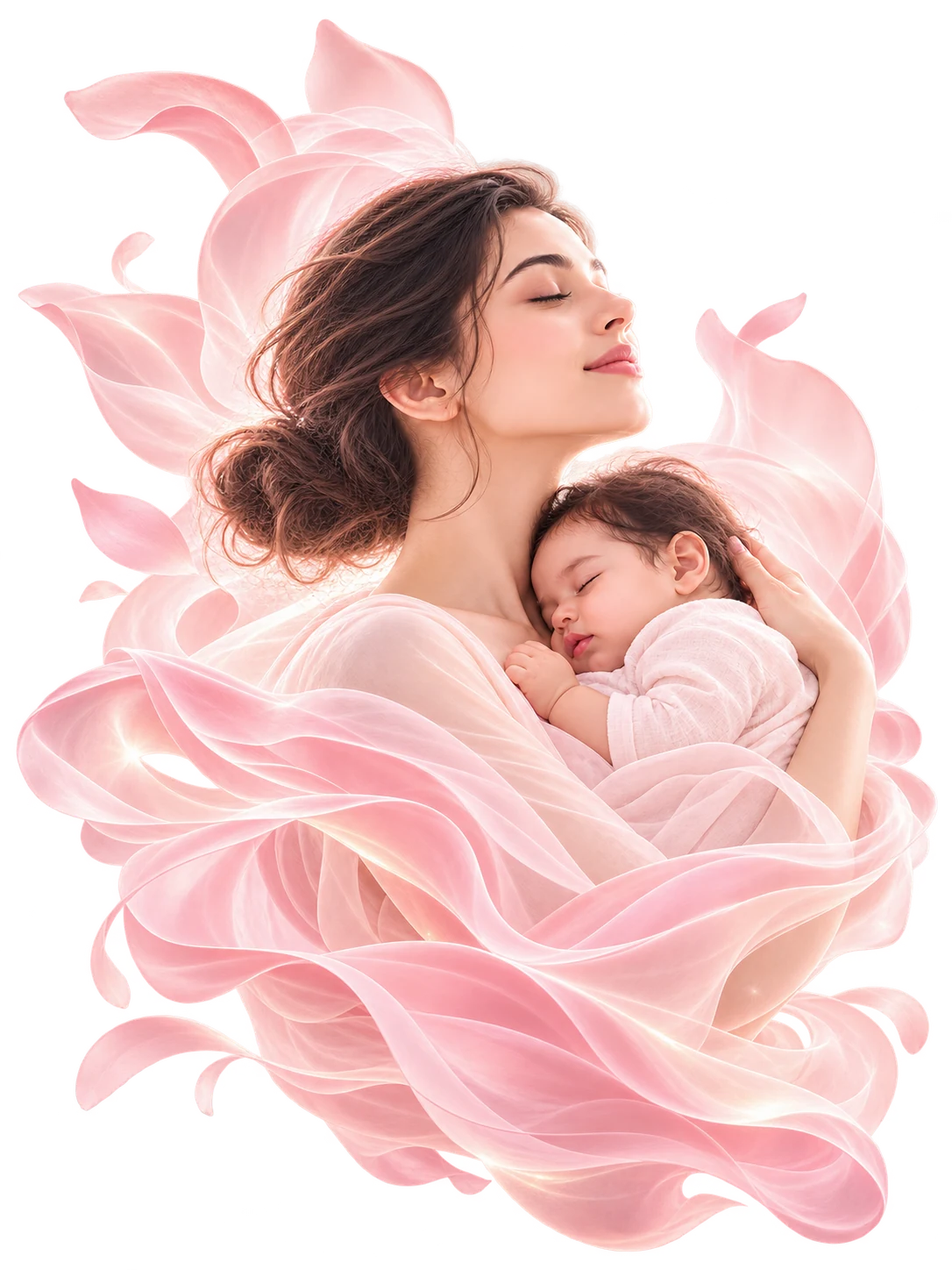 A mother holding her sleeping baby